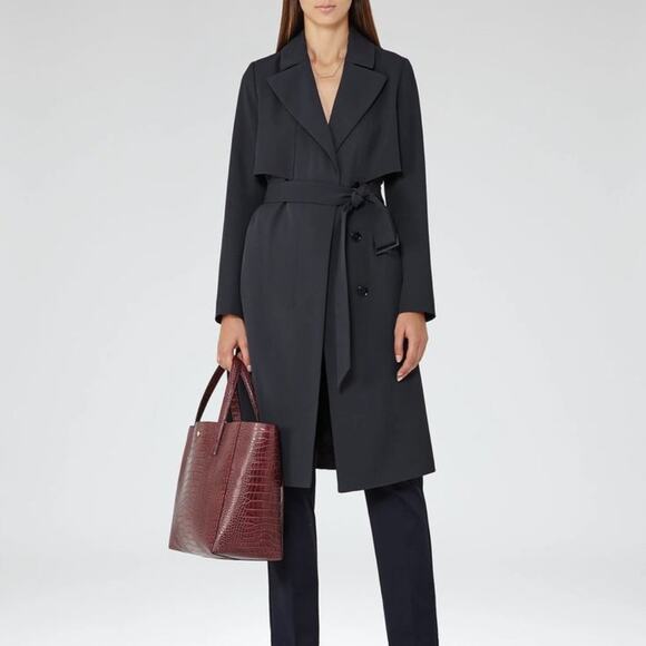 REISS Lina Fluid MAC Trench Coat Dark Gray 10